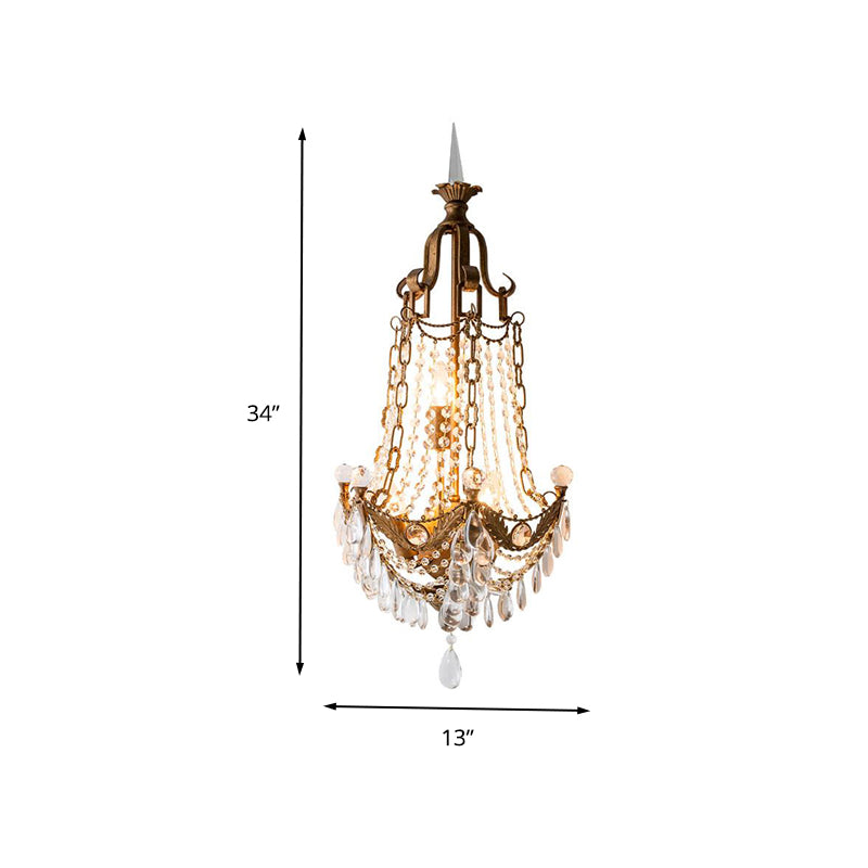 3 Lights Metal and Crystal Wall Mount Light Traditional Brass Anchor Living Room Sconce Light Clearhalo 'Wall Lamps & Sconces' 'Wall Lights' Lighting' 260455