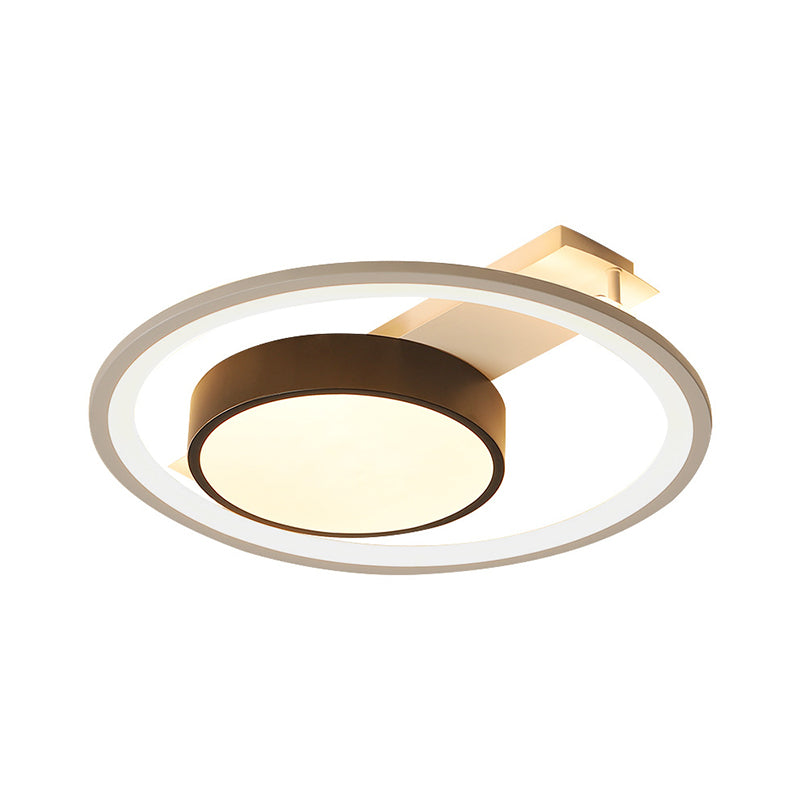 Simple Drum Flush Lamp with Halo Ring Black and White Metal Led Flush Ceiling Light in Warm/White, 16"/19.5" Wide Clearhalo 'Ceiling Lights' 'Close To Ceiling Lights' 'Close to ceiling' 'Flush mount' Lighting' 260458