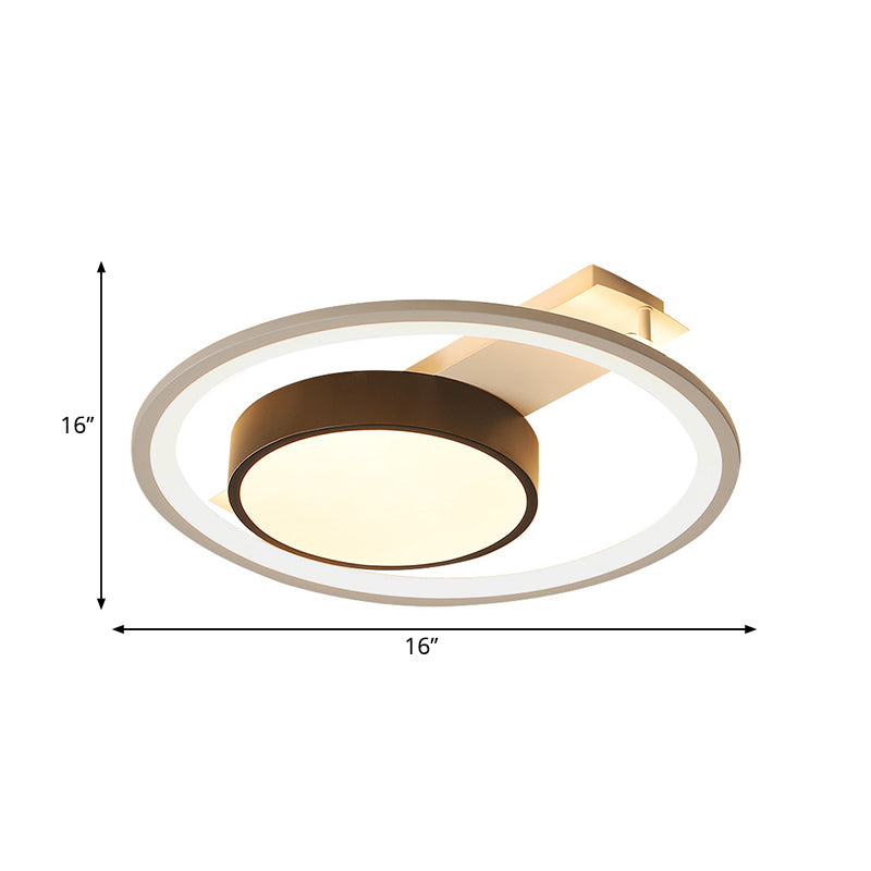 Simple Drum Flush Lamp with Halo Ring Black and White Metal Led Flush Ceiling Light in Warm/White, 16"/19.5" Wide Clearhalo 'Ceiling Lights' 'Close To Ceiling Lights' 'Close to ceiling' 'Flush mount' Lighting' 260459