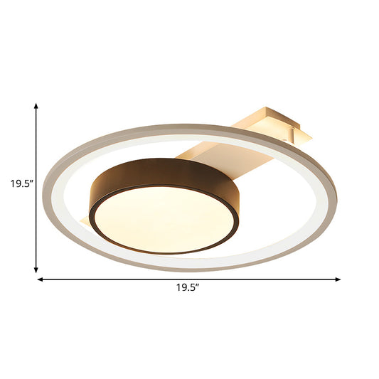 Simple Drum Flush Lamp with Halo Ring Black and White Metal Led Flush Ceiling Light in Warm/White, 16"/19.5" Wide Clearhalo 'Ceiling Lights' 'Close To Ceiling Lights' 'Close to ceiling' 'Flush mount' Lighting' 260460