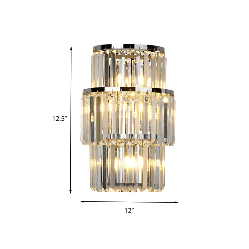 Crystal Block Cylinder Wall Mounted Light Contemporary 3 Lights Silver Sconce Light Clearhalo 'Modern wall lights' 'Modern' 'Wall Lamps & Sconces' 'Wall Lights' Lighting' 260461