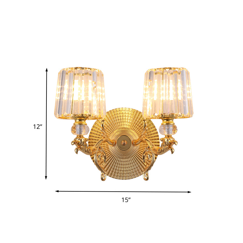 Gold Tapered Wall Light Fixture Modern 1/2 Lights Crystal Block Sconce Light for Bedroom Clearhalo 'Modern wall lights' 'Modern' 'Wall Lamps & Sconces' 'Wall Lights' Lighting' 260462