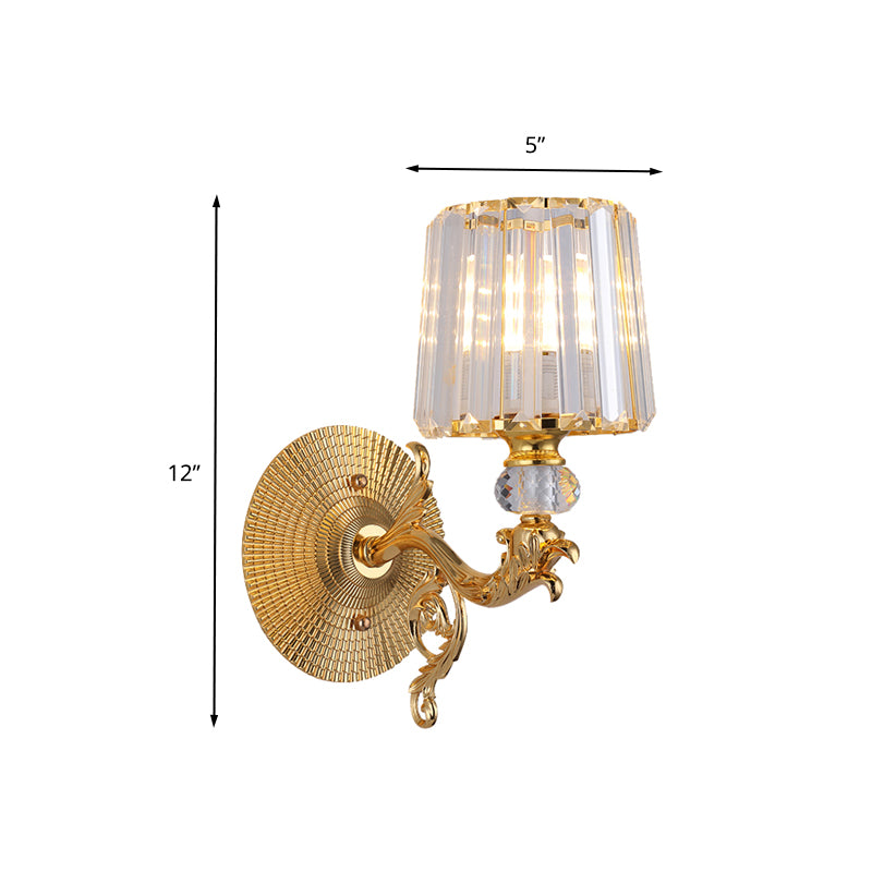 Gold Tapered Wall Light Fixture Modern 1/2 Lights Crystal Block Sconce Light for Bedroom Clearhalo 'Modern wall lights' 'Modern' 'Wall Lamps & Sconces' 'Wall Lights' Lighting' 260463