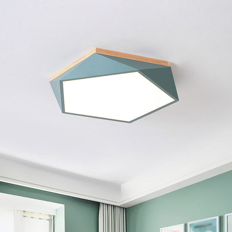 Pentagon Flush Mount Lighting Modern Style Metal LED Bedroom Flush Mount Ceiling Light Fixture Green Clearhalo 'Ceiling Lights' 'Close To Ceiling Lights' 'Lighting' 2604645