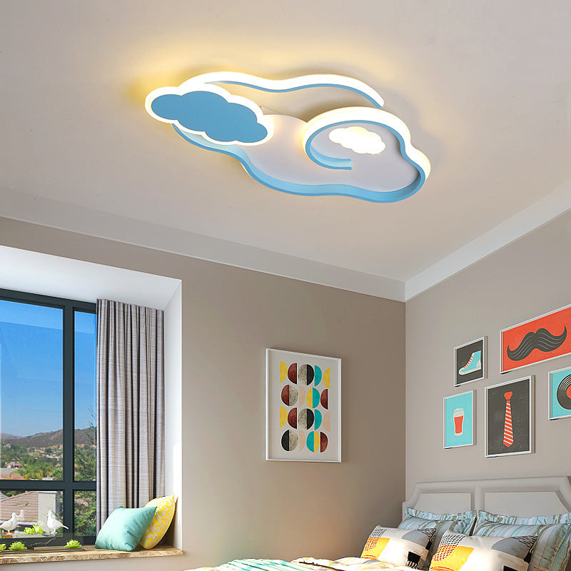 Cloud Kids Bedroom Ceiling Flush Mount Light Metal LED Contemporary Flush Mount Lamp in Blue Clearhalo 'Ceiling Lights' 'Close To Ceiling Lights' 'Lighting' 2604671