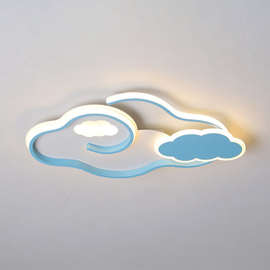 Cloud Kids Bedroom Ceiling Flush Mount Light Metal LED Contemporary Flush Mount Lamp in Blue Blue 25.5" Clearhalo 'Ceiling Lights' 'Close To Ceiling Lights' 'Lighting' 2604673