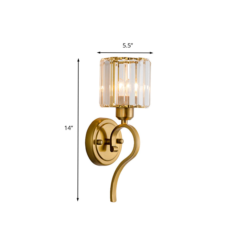 Crystal Block Cylinder Wall Mount Light Modern 1 Light Brass Sconce Light Fixture Clearhalo 'Modern wall lights' 'Modern' 'Wall Lamps & Sconces' 'Wall Lights' Lighting' 260472