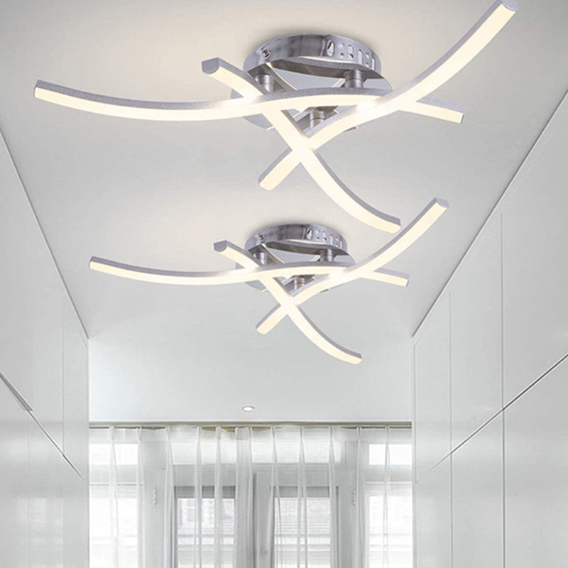 Crossed Line Living Room Semi Mount Lighting Metal LED Contemporary Close to Ceiling Lighting in Chrome Clearhalo 'Ceiling Lights' 'Close To Ceiling Lights' 'Lighting' 2604753