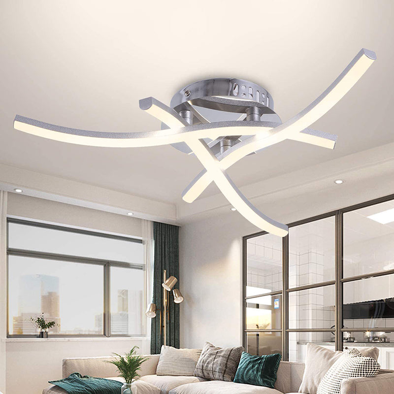 Crossed Line Living Room Semi Mount Lighting Metal LED Contemporary Close to Ceiling Lighting in Chrome Clearhalo 'Ceiling Lights' 'Close To Ceiling Lights' 'Lighting' 2604754