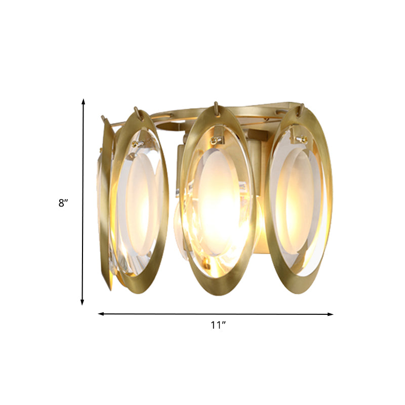 Gold Oval Sconce Light Contemporary 2 Lights Cut Crystal Wall Light Fixture for Living Room Clearhalo 'Modern wall lights' 'Modern' 'Wall Lamps & Sconces' 'Wall Lights' Lighting' 260479