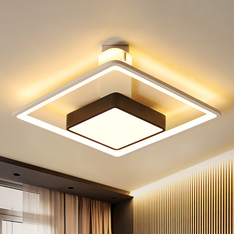 Modernism Square Ceiling Light Warm/White Light Metal Led Flush Mount Lighting in Black, 16"/19.5" Wide Black Clearhalo 'Ceiling Lights' 'Close To Ceiling Lights' 'Close to ceiling' 'Flush mount' Lighting' 260482