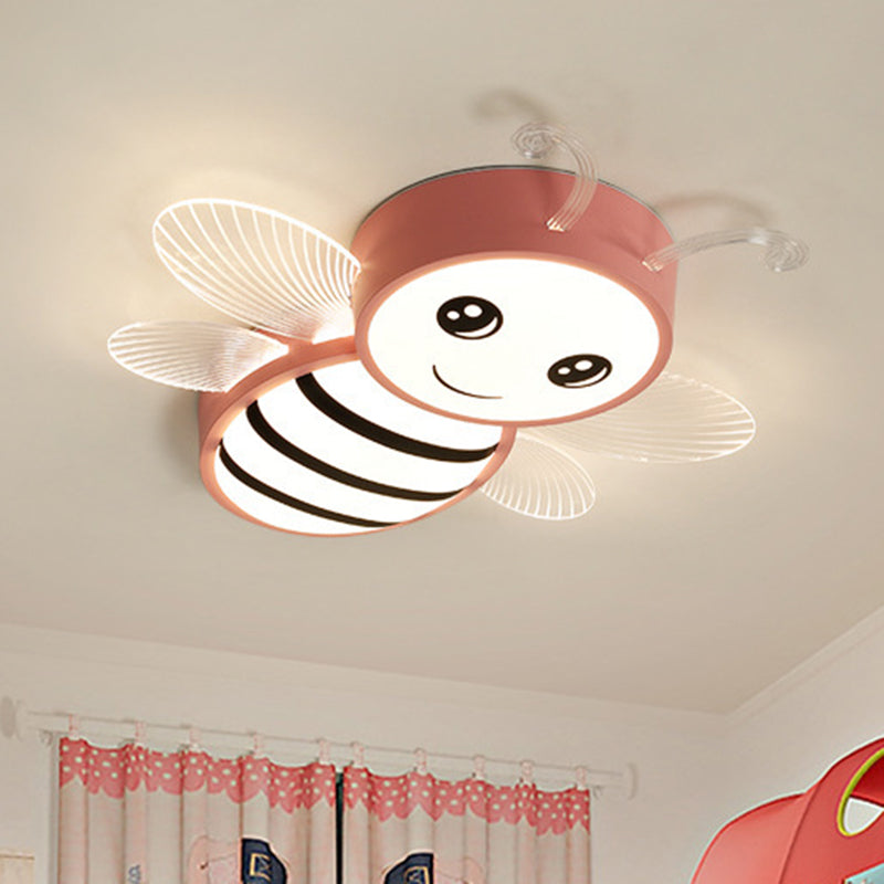 Metal Bee Flush Mount Ceiling Lighting Fixture Kids Style LED Close To Ceiling Lamp Pink Clearhalo 'Ceiling Lights' 'Close To Ceiling Lights' 'Lighting' 2604837