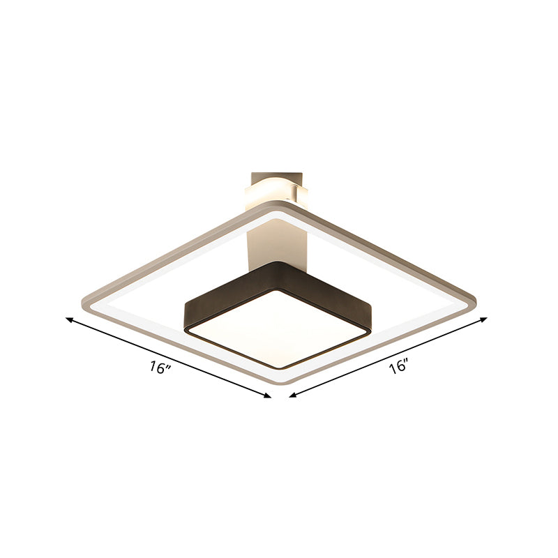 Modernism Square Ceiling Light Warm/White Light Metal Led Flush Mount Lighting in Black, 16"/19.5" Wide Clearhalo 'Ceiling Lights' 'Close To Ceiling Lights' 'Close to ceiling' 'Flush mount' Lighting' 260484