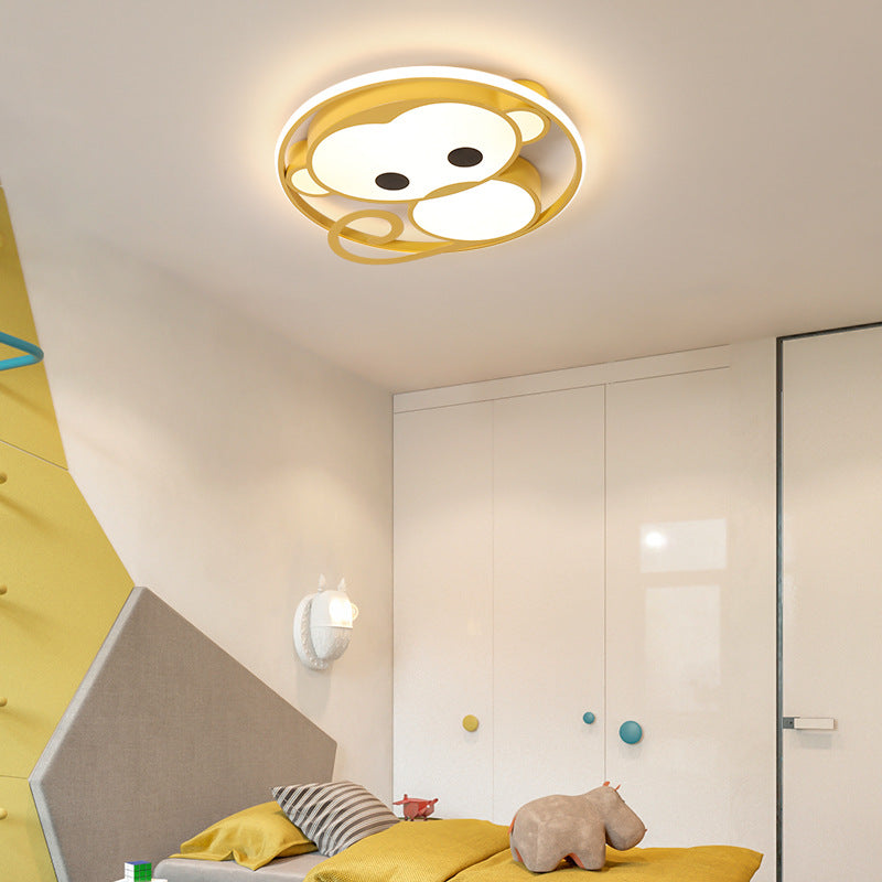 Monkey Metal Flushmount Ceiling Lamp Cartoon Style Flush Mount Ceiling Light Fixture Yellow 16" Clearhalo 'Ceiling Lights' 'Close To Ceiling Lights' 'Lighting' 2604857