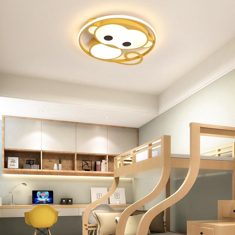 Monkey Metal Flushmount Ceiling Lamp Cartoon Style Flush Mount Ceiling Light Fixture Yellow 19.5" Clearhalo 'Ceiling Lights' 'Close To Ceiling Lights' 'Lighting' 2604858