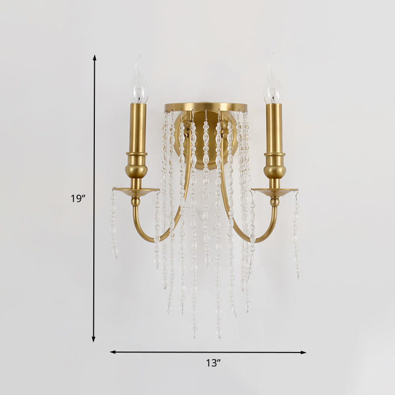 1/2 Lights Corridor Wall Lamp Modern Gold Sconce Light with Metal Candle Design and Crystal Strand Decoration Clearhalo 'Modern wall lights' 'Modern' 'Wall Lamps & Sconces' 'Wall Lights' Lighting' 260487