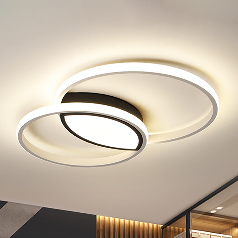 16"/19.5" W Double Ring Flush Light Fixture Minimalist Metal Led Black and White Flush Ceiling Lamp in Warm/White Black-White White Clearhalo 'Ceiling Lights' 'Close To Ceiling Lights' 'Close to ceiling' 'Flush mount' Lighting' 260489