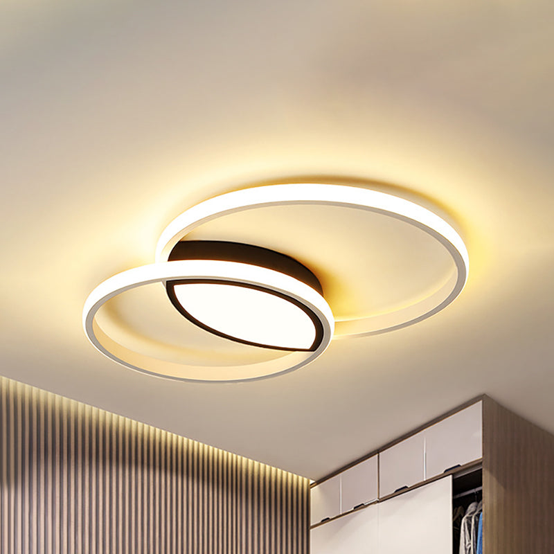 16"/19.5" W Double Ring Flush Light Fixture Minimalist Metal Led Black and White Flush Ceiling Lamp in Warm/White Black-White Warm Clearhalo 'Ceiling Lights' 'Close To Ceiling Lights' 'Close to ceiling' 'Flush mount' Lighting' 260490