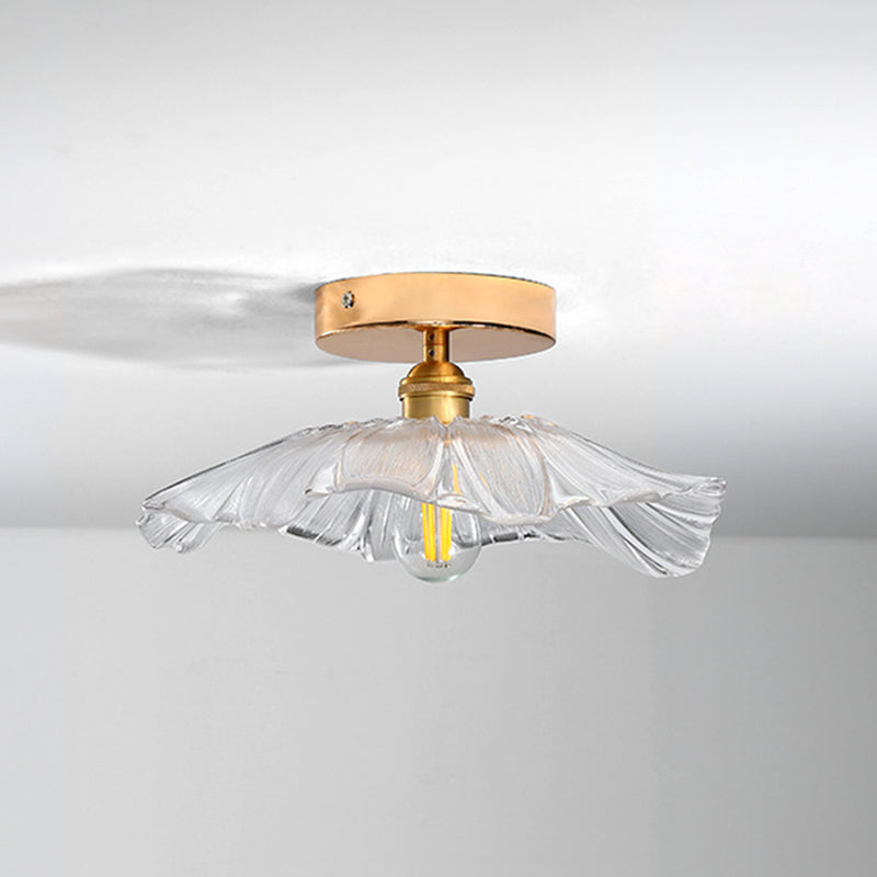 Glass Flower Ceiling Mount Light Fixture Contemporary Style Ceiling Mounted Fixture in Gold Clearhalo 'Ceiling Lights' 'Close To Ceiling Lights' 'Lighting' 2604918