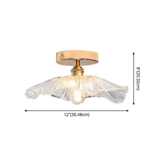 Glass Flower Ceiling Mount Light Fixture Contemporary Style Ceiling Mounted Fixture in Gold Clearhalo 'Ceiling Lights' 'Close To Ceiling Lights' 'Lighting' 2604919