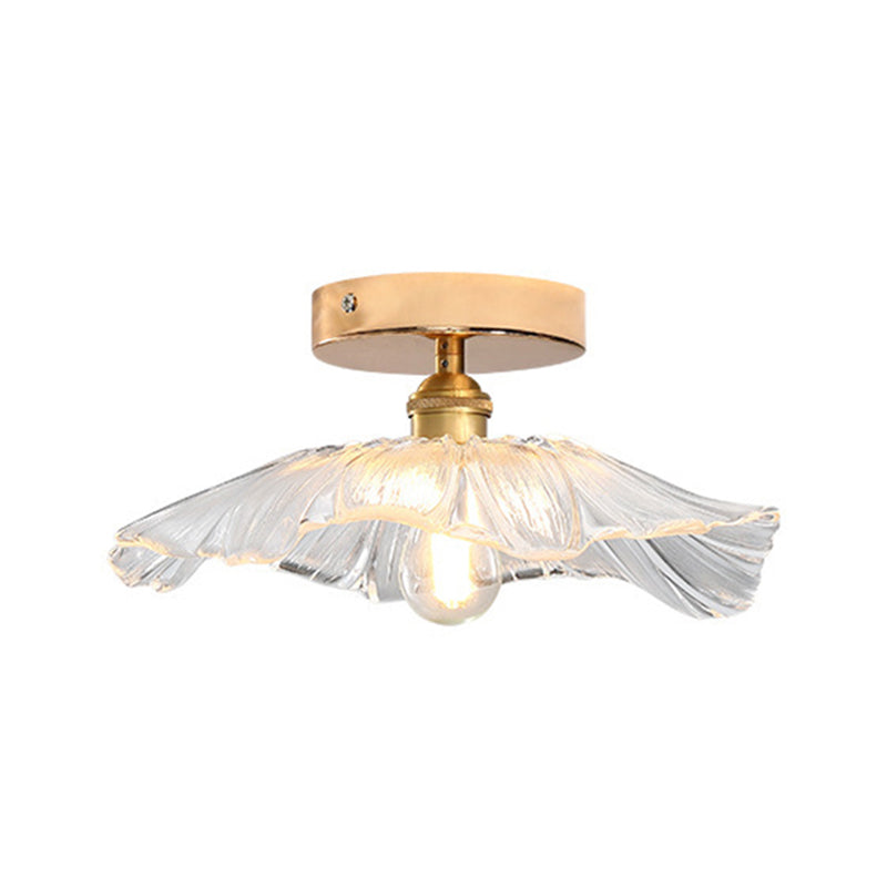 Glass Flower Ceiling Mount Light Fixture Contemporary Style Ceiling Mounted Fixture in Gold Clearhalo 'Ceiling Lights' 'Close To Ceiling Lights' 'Lighting' 2604920