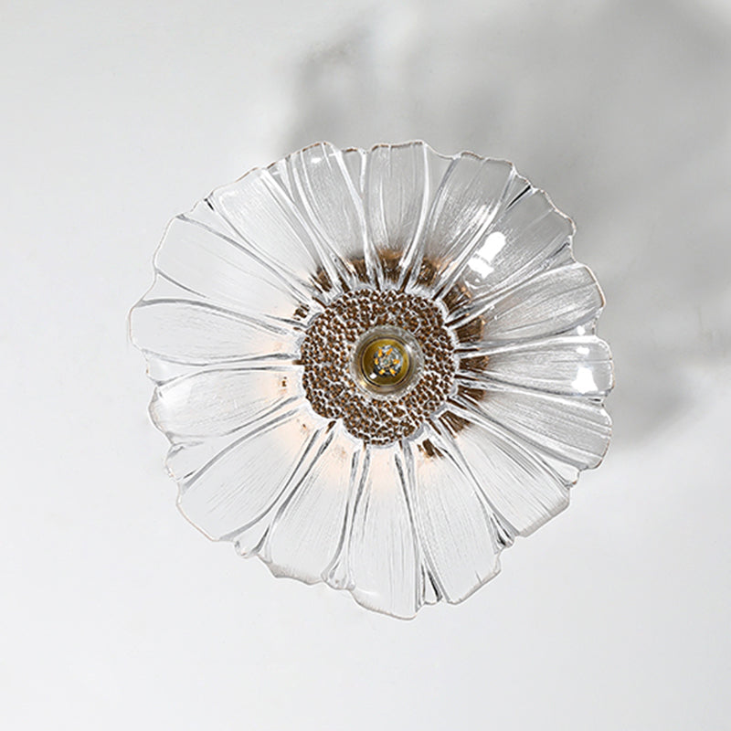 Glass Flower Ceiling Mount Light Fixture Contemporary Style Ceiling Mounted Fixture in Gold Clearhalo 'Ceiling Lights' 'Close To Ceiling Lights' 'Lighting' 2604921