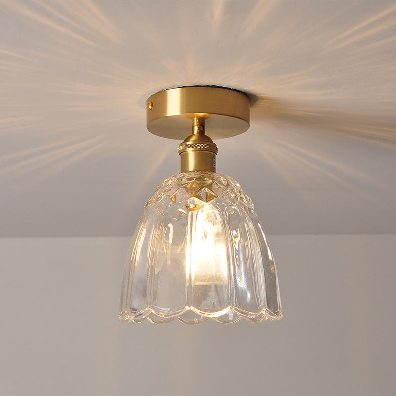 Modern Style Ceiling Mount Light Fixture Gold Flower Close to Ceiling Lighting with Glass Shade Clearhalo 'Ceiling Lights' 'Close To Ceiling Lights' 'Lighting' 2604925