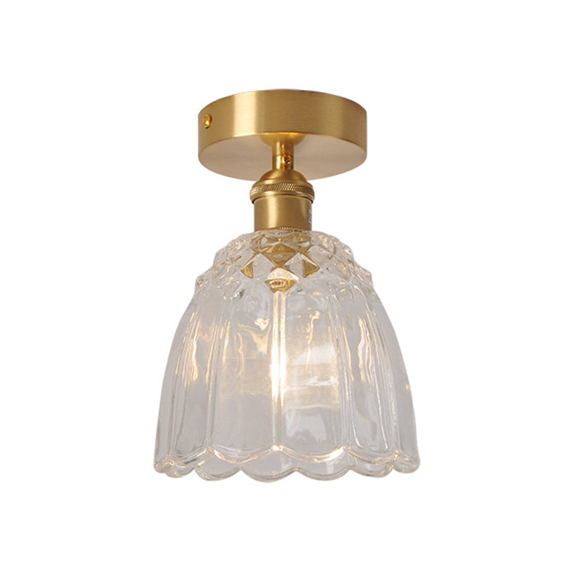 Modern Style Ceiling Mount Light Fixture Gold Flower Close to Ceiling Lighting with Glass Shade Clearhalo 'Ceiling Lights' 'Close To Ceiling Lights' 'Lighting' 2604928