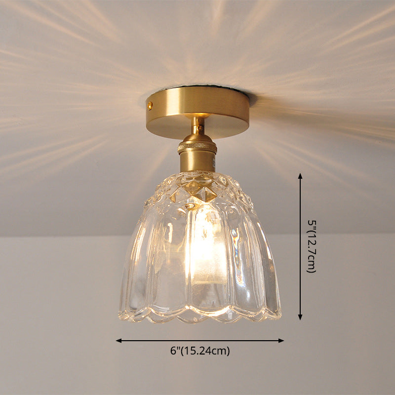 Modern Style Ceiling Mount Light Fixture Gold Flower Close to Ceiling Lighting with Glass Shade Clearhalo 'Ceiling Lights' 'Close To Ceiling Lights' 'Lighting' 2604929