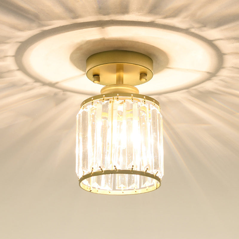 Cylinder Aisle Ceiling Mount Light Fixture Crystal Modern Style Close To Ceiling Light Gold Clearhalo 'Ceiling Lights' 'Close To Ceiling Lights' 'Lighting' 2604939