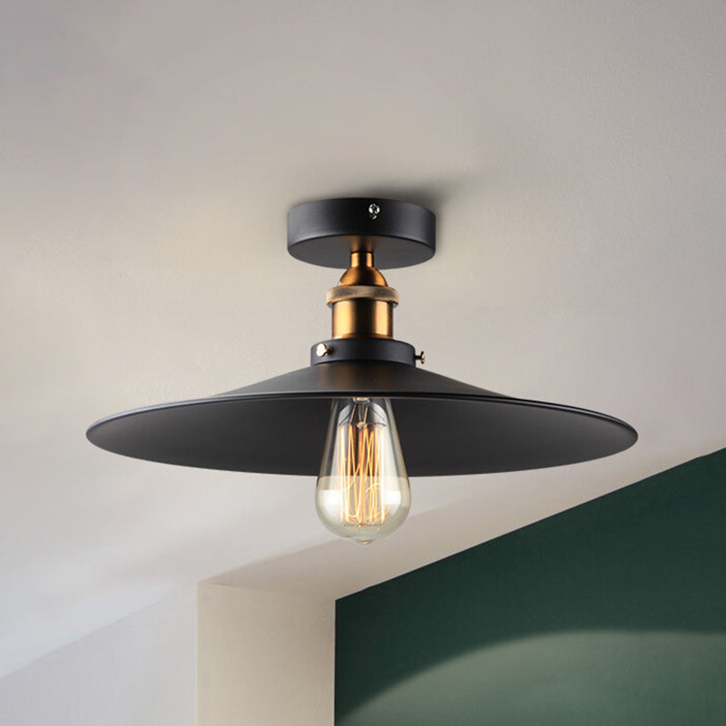 Black Cone Ceiling Mount Light Fixture Industrial Metal Restaurant Close To Ceiling Lighting Black 14" Clearhalo 'Ceiling Lights' 'Close To Ceiling Lights' 'Lighting' 2604948