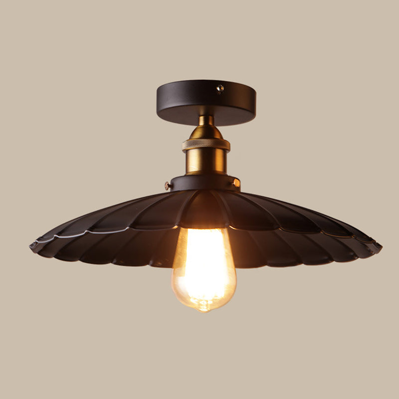 Metal Scalloped Shade Ceiling Mounted Light Industrial Restaurant Close To Ceiling Light in Black Clearhalo 'Ceiling Lights' 'Close To Ceiling Lights' 'Lighting' 2604957