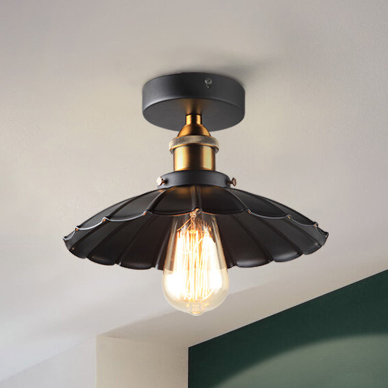 Metal Scalloped Shade Ceiling Mounted Light Industrial Restaurant Close To Ceiling Light in Black Black 10" Clearhalo 'Ceiling Lights' 'Close To Ceiling Lights' 'Lighting' 2604958