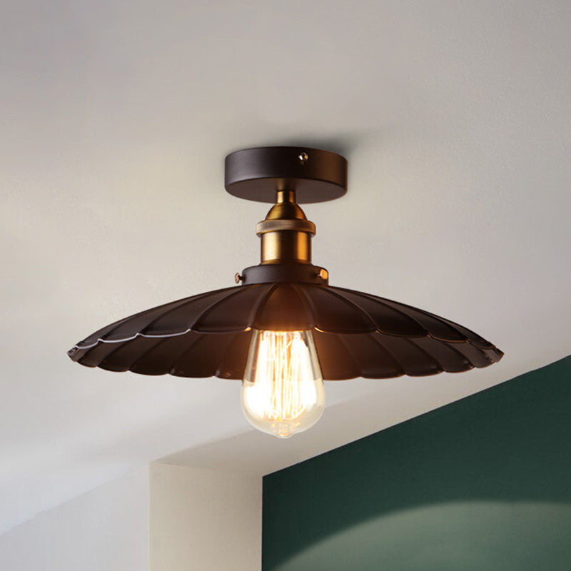 Metal Scalloped Shade Ceiling Mounted Light Industrial Restaurant Close To Ceiling Light in Black Black 14" Clearhalo 'Ceiling Lights' 'Close To Ceiling Lights' 'Lighting' 2604959