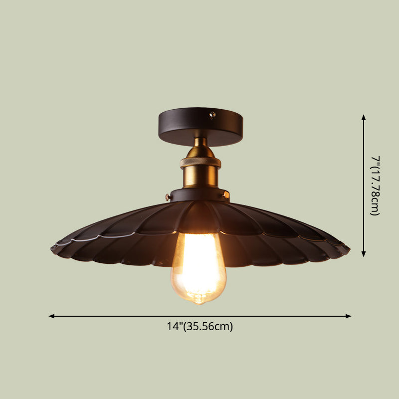 Metal Scalloped Shade Ceiling Mounted Light Industrial Restaurant Close To Ceiling Light in Black Clearhalo 'Ceiling Lights' 'Close To Ceiling Lights' 'Lighting' 2604960