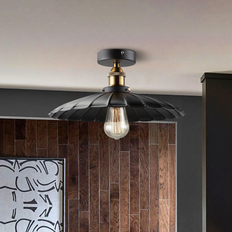 Metal Scalloped Shade Ceiling Mounted Light Industrial Restaurant Close To Ceiling Light in Black Clearhalo 'Ceiling Lights' 'Close To Ceiling Lights' 'Lighting' 2604962