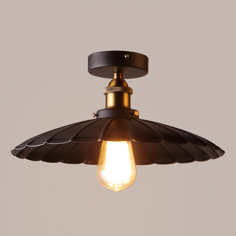 Metal Scalloped Shade Ceiling Mounted Light Industrial Restaurant Close To Ceiling Light in Black Clearhalo 'Ceiling Lights' 'Close To Ceiling Lights' 'Lighting' 2604965