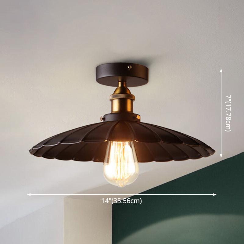 Metal Scalloped Shade Ceiling Mounted Light Industrial Restaurant Close To Ceiling Light in Black Clearhalo 'Ceiling Lights' 'Close To Ceiling Lights' 'Lighting' 2604966