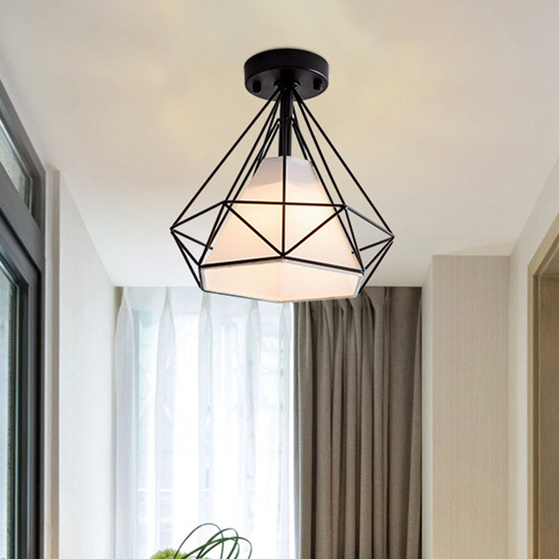 Metal Black Ceiling Flush Mount Light Diamond Industrial Close to Ceiling Lighting Clearhalo 'Ceiling Lights' 'Close To Ceiling Lights' 'Lighting' 2604980