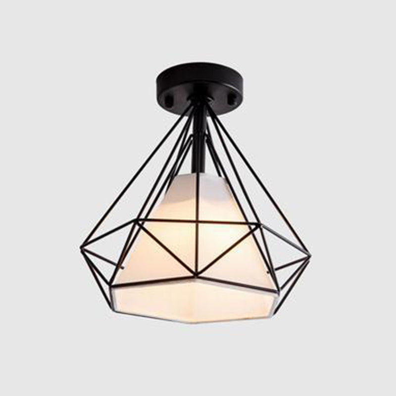 Metal Black Ceiling Flush Mount Light Diamond Industrial Close to Ceiling Lighting Black Clearhalo 'Ceiling Lights' 'Close To Ceiling Lights' 'Lighting' 2604981