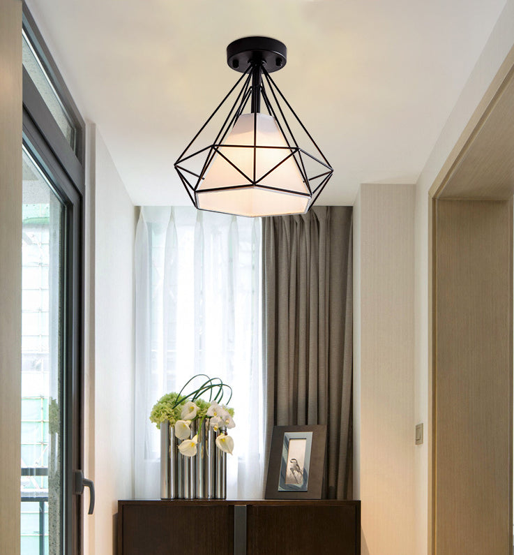 Metal Black Ceiling Flush Mount Light Diamond Industrial Close to Ceiling Lighting Clearhalo 'Ceiling Lights' 'Close To Ceiling Lights' 'Lighting' 2604983