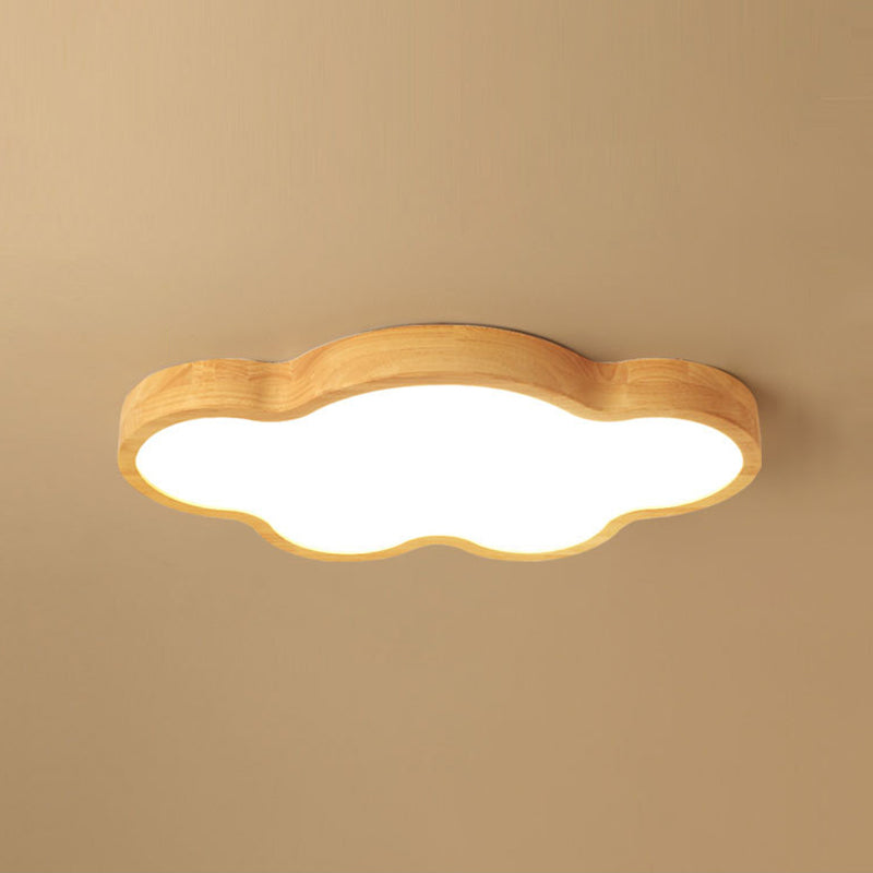 Modern Style Cloud Flush Mount Light Fixture Wooden LED Bedroom Flush Ceiling Light Fixture in Wood Wood 25" Clearhalo 'Ceiling Lights' 'Close To Ceiling Lights' 'Lighting' 2604999