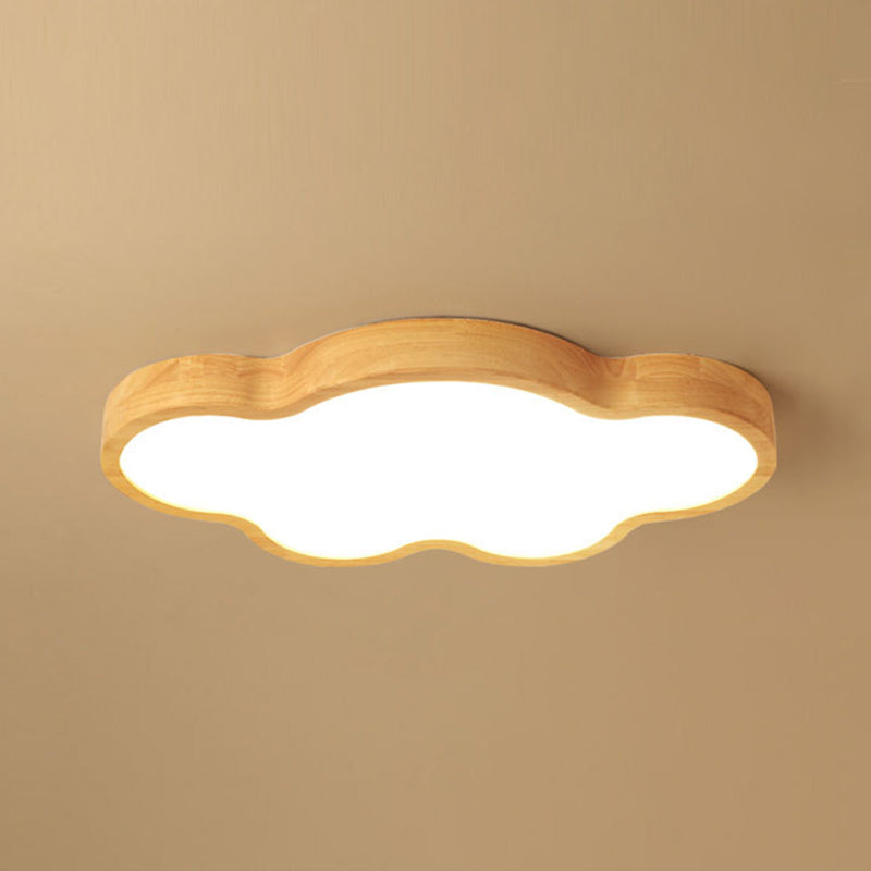 Modern Style Cloud Flush Mount Light Fixture Wooden LED Bedroom Flush Ceiling Light Fixture in Wood Wood 32.5" Clearhalo 'Ceiling Lights' 'Close To Ceiling Lights' 'Lighting' 2605001