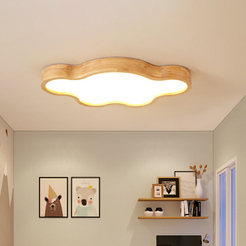 Modern Style Cloud Flush Mount Light Fixture Wooden LED Bedroom Flush Ceiling Light Fixture in Wood Clearhalo 'Ceiling Lights' 'Close To Ceiling Lights' 'Lighting' 2605005