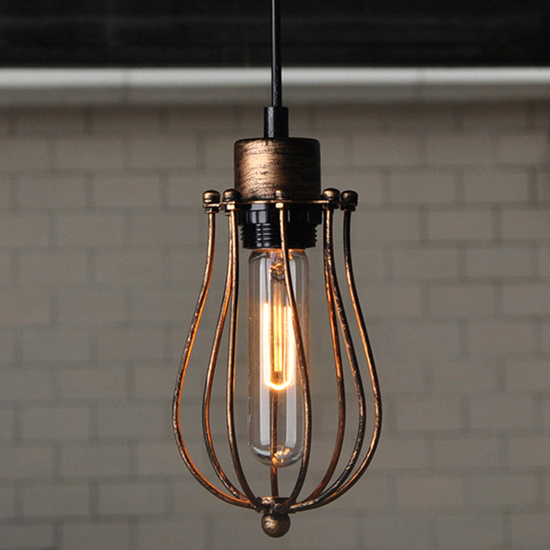 Industrial Style Cage Shade Hanging Pendant Light Metal Pendant Lighting Fixture Bronze Clearhalo 'Ceiling Lights' 'Pendant Lights' 'Pendants' Lighting' 2605035_43bc937e-4003-4e63-8b2a-178dafb36f05