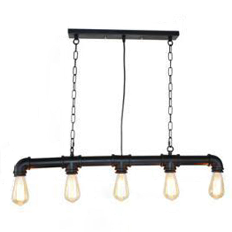 5 Lights Metal Tubular Island Pendant Lighting Retro Industrial Exposed Bulb Island Lamp Black Clearhalo 'Ceiling Lights' 'Island Lights' 'Lighting' 2605058