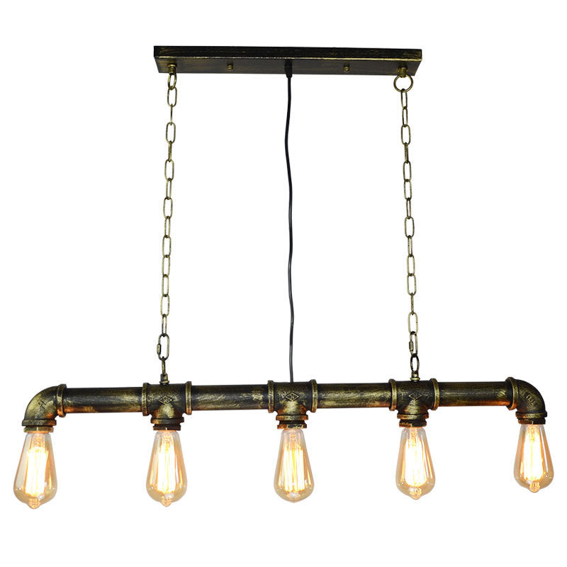 5 Lights Metal Tubular Island Pendant Lighting Retro Industrial Exposed Bulb Island Lamp Bronze Clearhalo 'Ceiling Lights' 'Island Lights' 'Lighting' 2605061