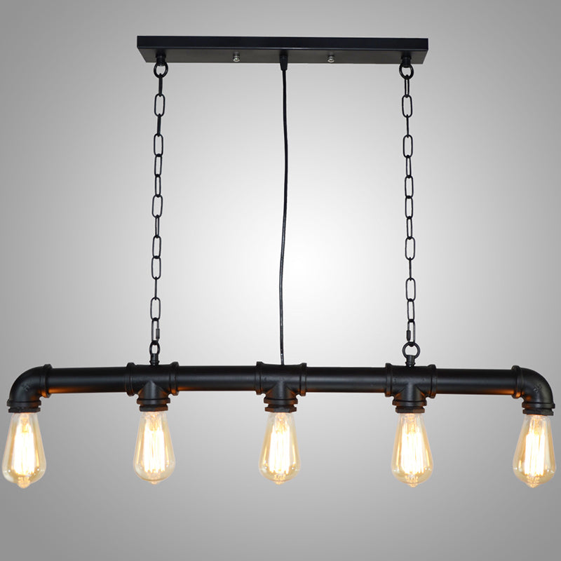 5 Lights Metal Tubular Island Pendant Lighting Retro Industrial Exposed Bulb Island Lamp Clearhalo 'Ceiling Lights' 'Island Lights' 'Lighting' 2605063