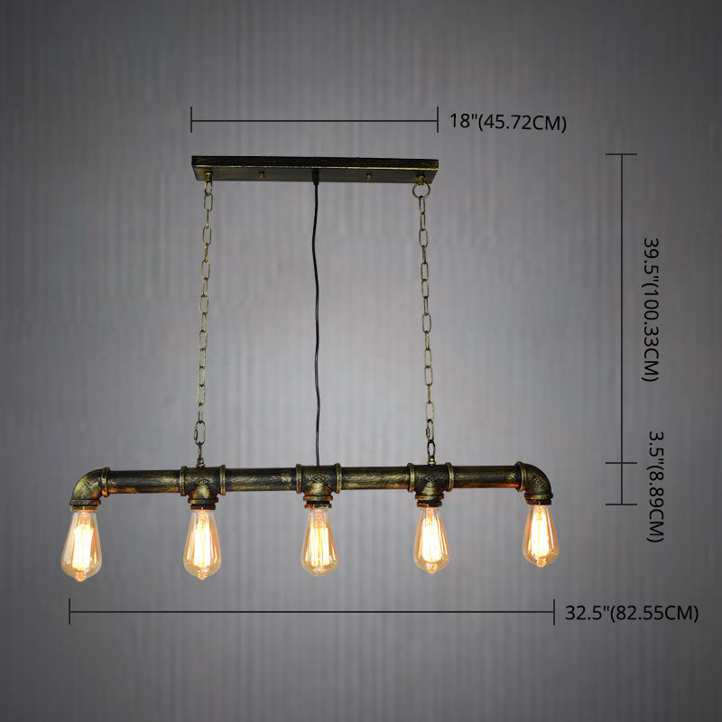 5 Lights Metal Tubular Island Pendant Lighting Retro Industrial Exposed Bulb Island Lamp Clearhalo 'Ceiling Lights' 'Island Lights' 'Lighting' 2605065