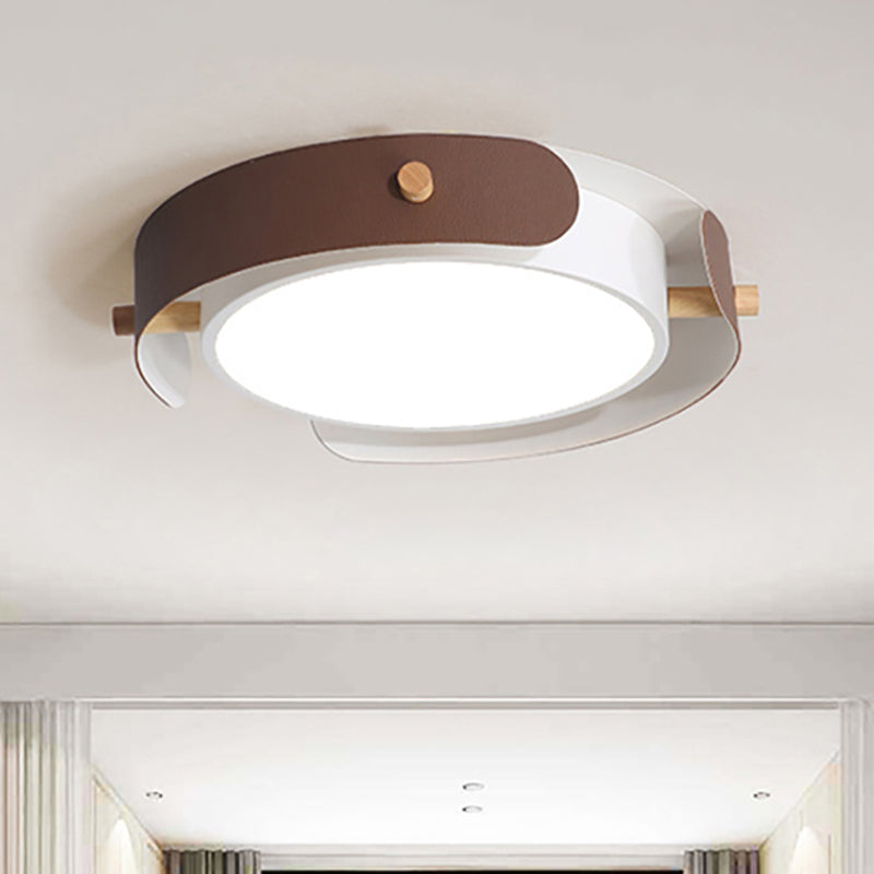 Nordic Style Round Ceiling Lamp Metal White/Brown Flush Mount Light with Diffuser, 16"/19.5" W Brown Clearhalo 'Ceiling Lights' 'Close To Ceiling Lights' 'Close to ceiling' 'Flush mount' Lighting' 260507